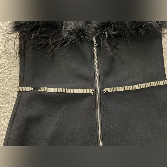 Fashion Nova Black Bandage Dress with fur & rhinestone embellishment - Picture 2 of 7